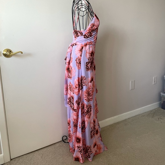 ♥️ Pink Floral Print Chiffon Midi Wrap Dress - Picture 8 of 16
